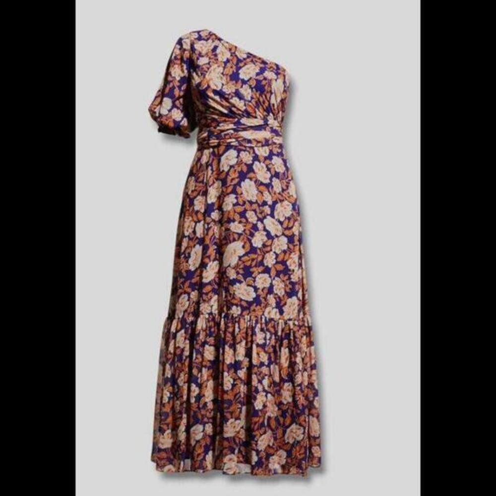 AMUR Women's Blue Claudia One-Shoulder Floral Maxi Dress Size 6‎